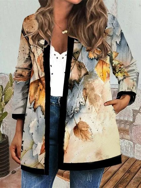 

Maple Leaf Print Loose Cardigan, Multicolor, Cardigans