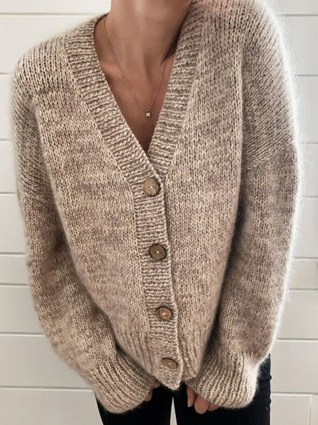 

Casual Loose Plain Sweater Coat, Khaki, Sweaters