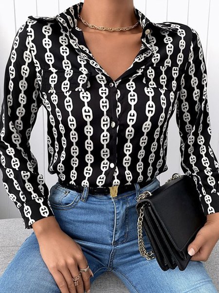 

Long sleeve Regular Fit Abstract Urban Blouse, Black-white, Blouses and Shirts