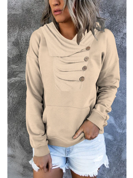 

Casual Plain Autumn Micro-Elasticity Daily Loose Cotton-Blend Regular H-Line Sweatshirts for Women, Apricot, Hoodies & Sweatshirts