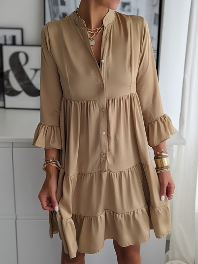 

Plain Simple Stand Collar Dresses, Apricot, Dresses