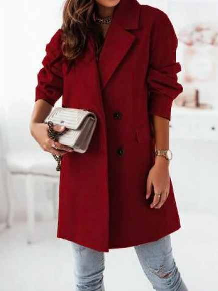 

Plain Loose Cross Neck Coat, Red, Outerwear