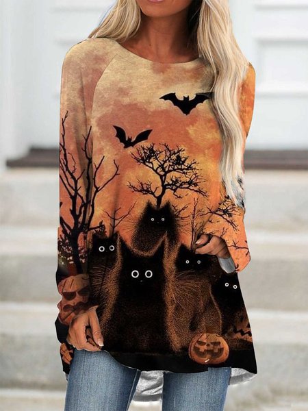 

Women Orange Casual Long Sleeve Halloween Tunic T-shirt, T-Shirts