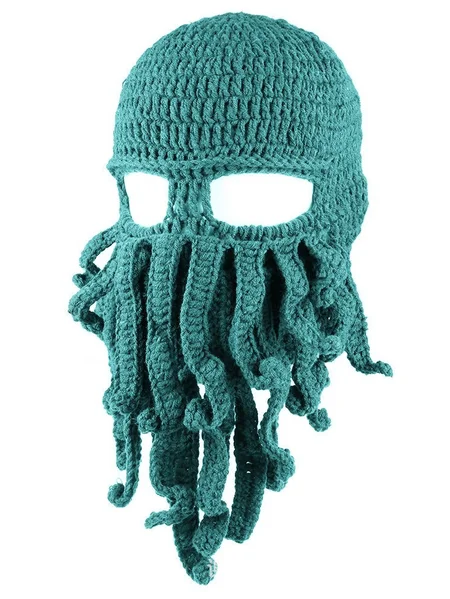 

Halloween Fun Hand Knitted Beanie Funny Octopus Decoration, Blue, Women Hats
