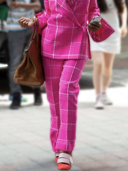 

Mid Waist Regular Fit Straight Fashion Pants, Pink, Pants