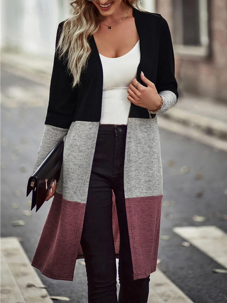 

Casual Color Block Open Front Coat, Multicolor, Sweaters