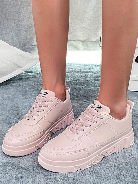 

Lightweight Casual Lace-Up Flat Sneakers, Pink, Sneakers