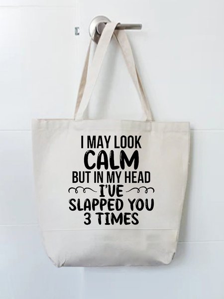 

Funny Words Printed Letter Shopping Tote, White, Bags