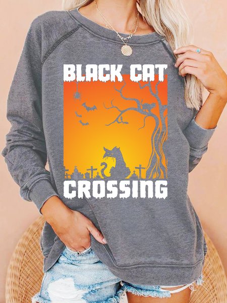 

LiliclothXJessanjony Womens Halloween Black Cat Crossing Crew Neck Casual Sweatshirts, Gray, Hoodies&Sweatshirts