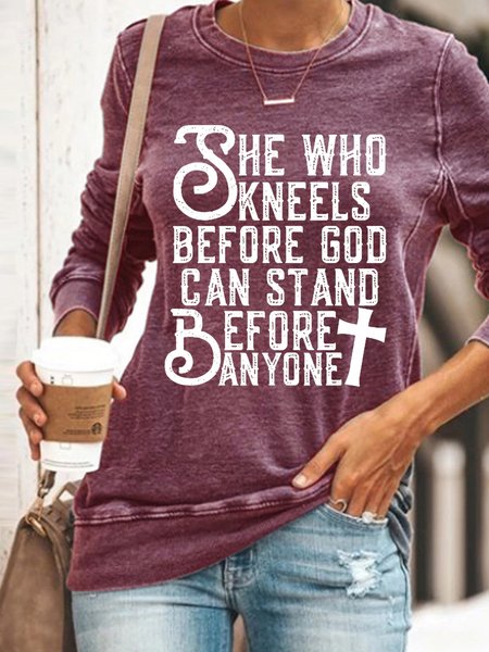 

Women She Who Kneels Before God Can Stand Before Anyone Simple Regular Fit Sweatshirt, Red, Hoodies&Sweatshirts