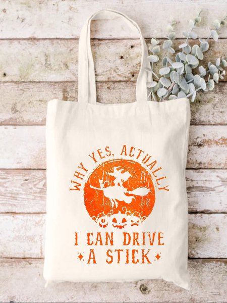Halloween I Can Drive A Stick Holiday Shopping Tote, White, Bags