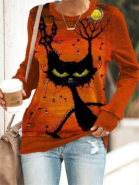 

Halloween Casual Crew Neck Sweatshirt, Orange, Sweatshirts & Hoodies