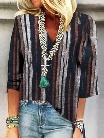 

V Neck Striped Tops, Multicolor, Shirts & Blouses