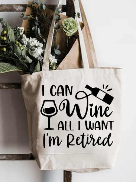 

Retired Enjoy Wine Printed Letter Shopping Tote, White, Bags