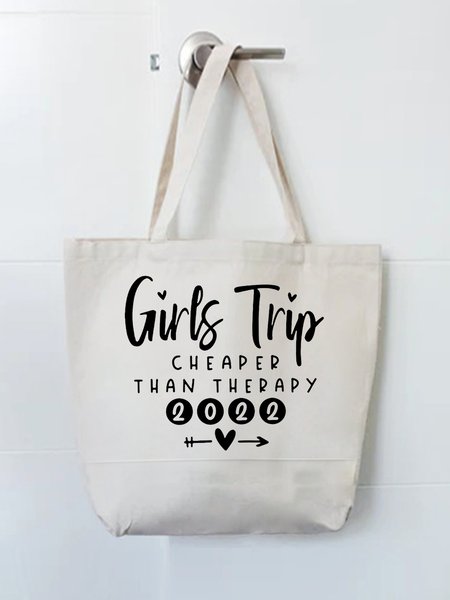 Girls Trip Vacation Family Text Letter Shopping Tote, White, Bags