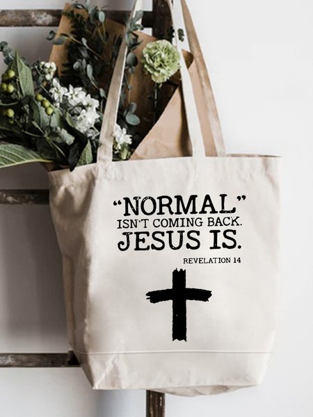 

Jesus Printed Letter Shopping Tote, White, Bags