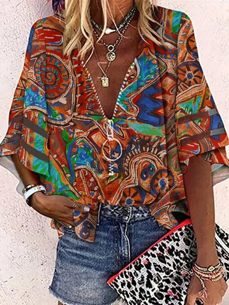 

Geometric Casual Tops, Red, Shirts & Blouses