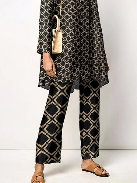 

Mid Waist Urban Geometric Fashion Pants, Black, Pants