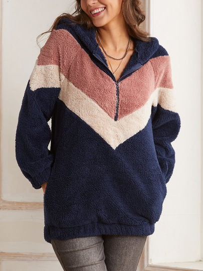 

Color Block Casual Winter Hoodie Micro-Elasticity Daily Loose H-Line Regular Sweatshirts for Women, Multicolor, Sweatshirts & Hoodies