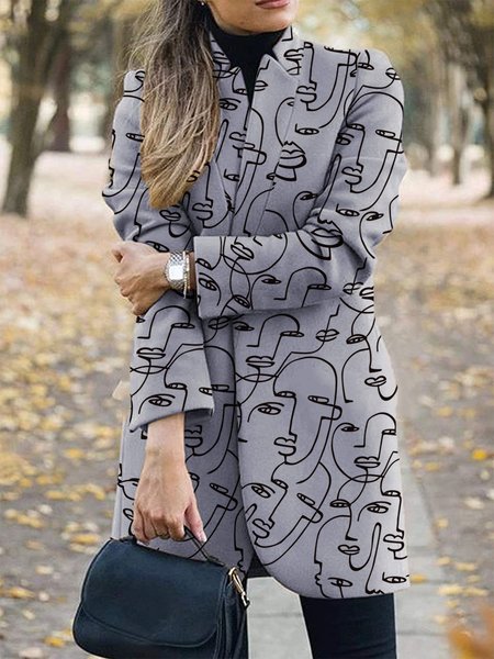 

Long sleeve Regular Fit Shawl Collar Abstract Overcoat, Gray, Coats