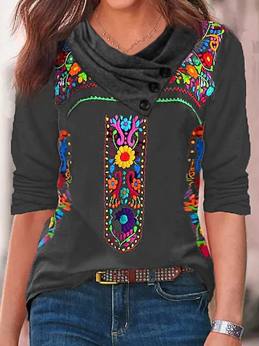

Casual Floral Crew Neck Tops, Multicolor, T-Shirts