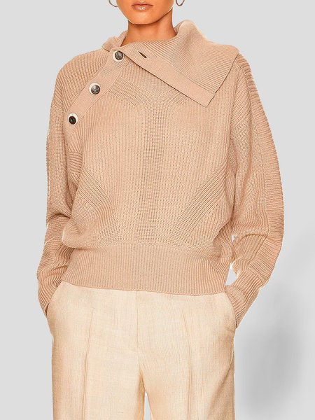 

Daily Long sleeve Plain Asymmetrical Sweater, Apricot, Sweaters
