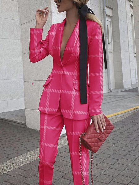 

Plaid Regular Fit Shawl Collar Blazer, Pink, Blazers