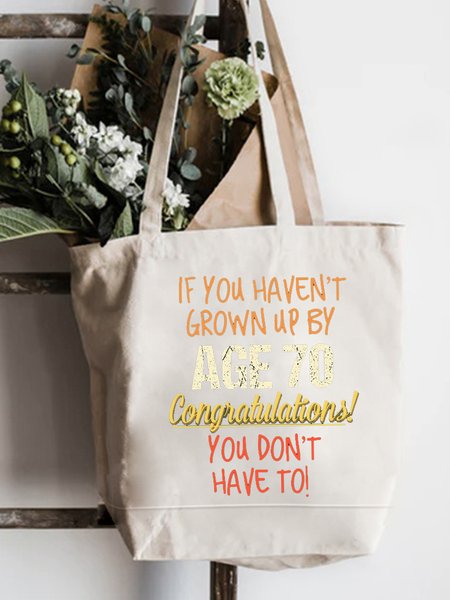 

Funny Words Printed Letter Shopping Tote, White, Bags