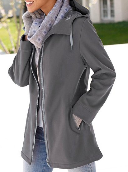 

Casual Plain Thermal Hooded Jacket, Gray, Jackets
