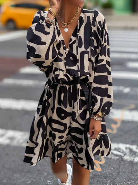 

Casual Geometric Lantern Sleeve Loose Dresses, Multicolor, Dresses