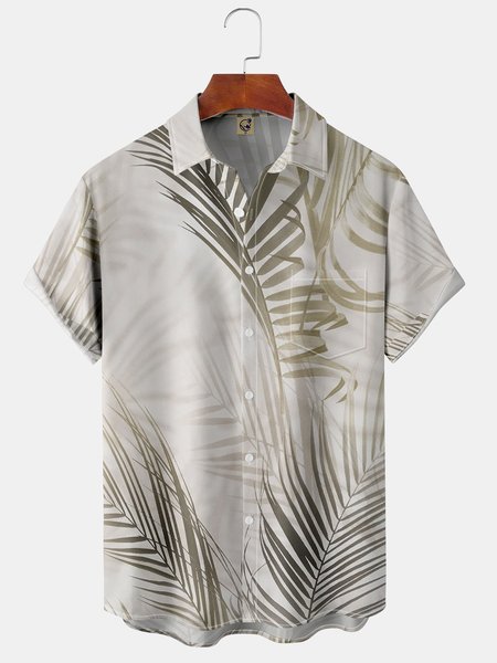 

Men's Casual Short Sleeve Hawaiian Shirt with Chest Pocket Print, Gray, Short Sleeve Shirts