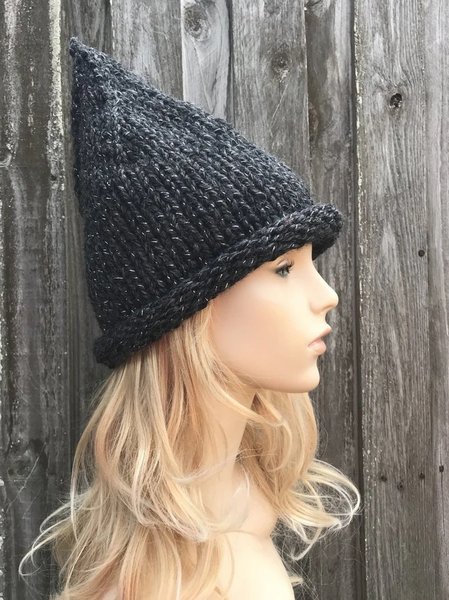 

Casual Hand Knitted Beanie Hat Halloween Costume Matching Witch Wizard Hat, Gray, Hats & Headwear