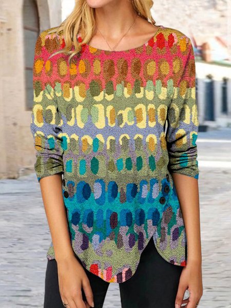 

Casual Regular Fit Crew Neck Abstract Tops, Multicolor, Tops