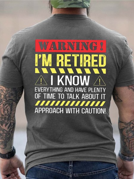 

Men I’m Retired Warning Letters Cotton T-Shirt, Gray, T-shirts