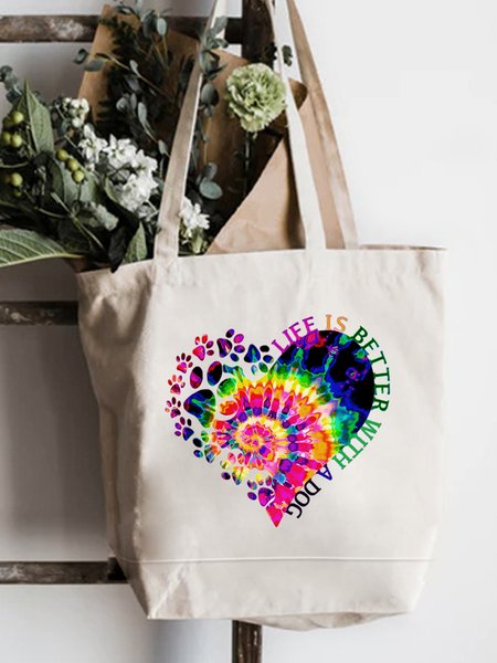 

Heart Graphic Shopping Tote, White, Bags