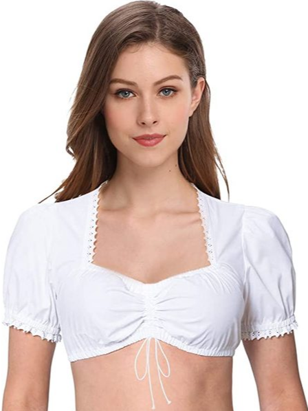 

Women German Beer Costume Oktoberfest Festival Dirndl Blouse Puffy White Cropped Top, Tops