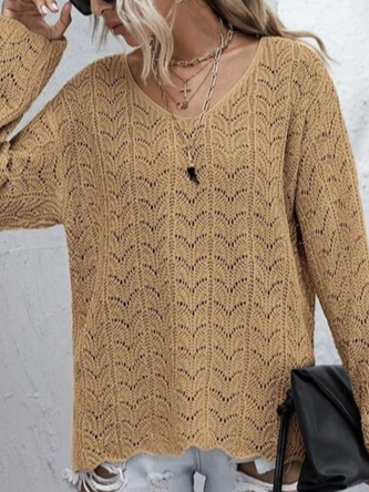 

Geometric Loose V Neck Sweater, Brown, Sweaters