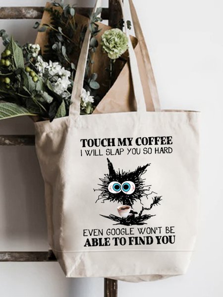 

Angry Cat Graphic Shopping Tote, White, Bags