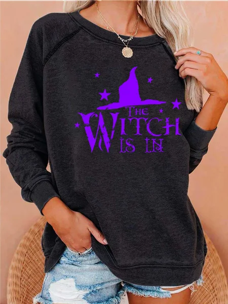 Women Witch Is In Halloween Crew Neck Casual Cotton Sweatshirts, Black, Hoodies&Sweatshirts