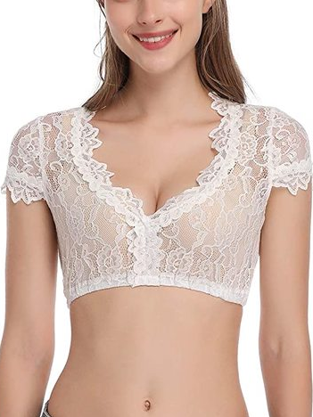 

Women Lace German Dirndl Blouse Oktoberfest Costume White Shirt Crop Top, Tops
