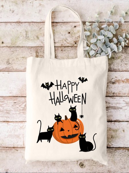 

Halloween Pumpkin Cat Graphic Shopping Totes, White, Bags
