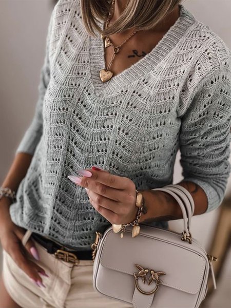 

Casual Ombre Winter V neck High Elasticity Daily Regular Fit Wool/Knitting Regular Sweater for Women, Gray, Sweaters & Cardigans