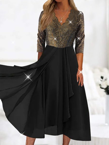 

Wedding party Sequin elastic Elegant midi Prom Dress, Black, Dresses