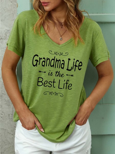 

Women Grandma Life Is The Best Life Regular Fit T-Shirt, Green, T-shirts