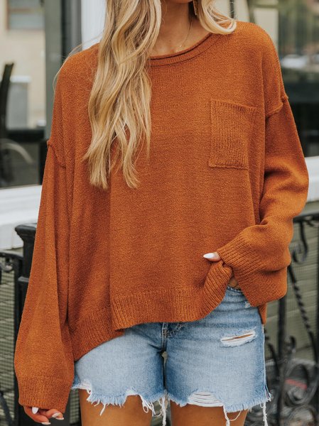 

Wool/Knitting Loose Casual Sweater, Yellow brown, Sweaters