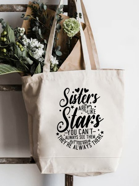 

Casual All Season Side By Side Or Miles Apart Sisters Are Always CLose At Heart Family Text Letter Shopping Tote, White, Bags