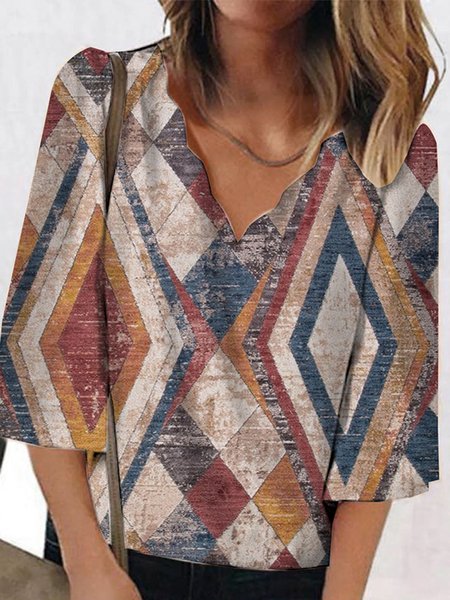 

Geometric Loose Casual Tops, Multicolor, Shirts & Blouses