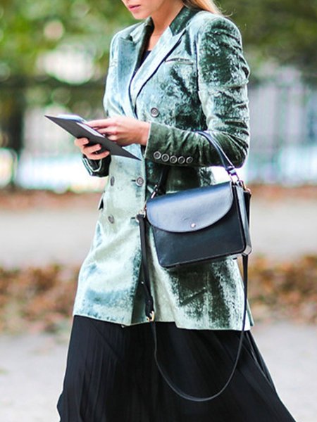 Daily Long sleeve Urban Regular Fit Velvet Blazer, Green, Blazers