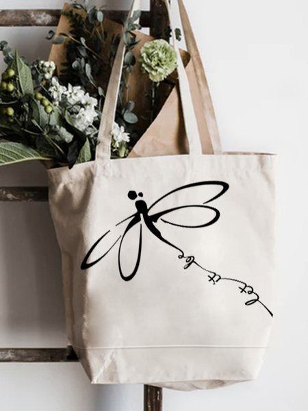 

Dragonfly Graphic Shopping Tote, White, Bags