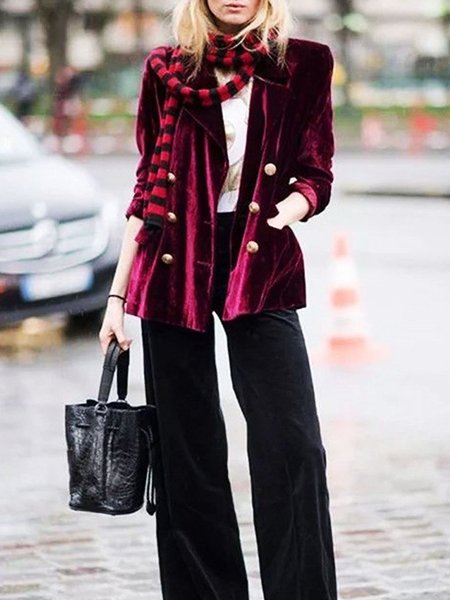 

Daily Long sleeve Velvet Regular Fit Urban Blazer, Red, Blazers